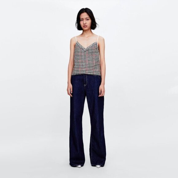 EUC Zara houndstooth print accent trim camisole, M - Picture 4 of 10